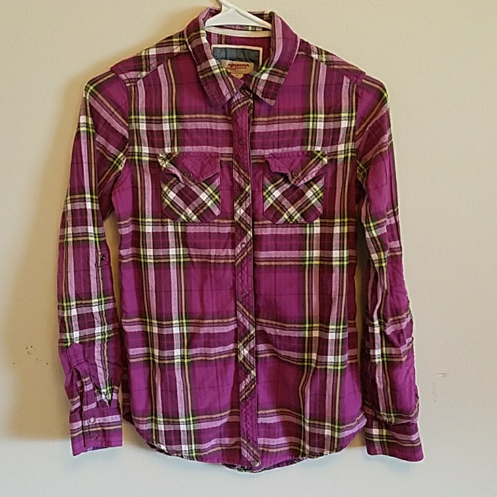 🎉$5🎉Sz Xs Arizona Jean purple plaid shirt. EUC